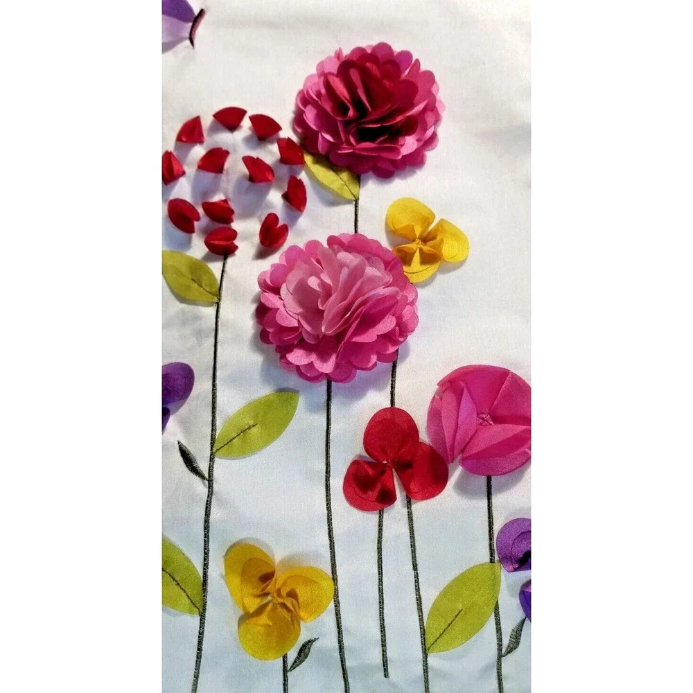 Floral Table Runner Unique Dimensional with Embroidered Flower & Leaves